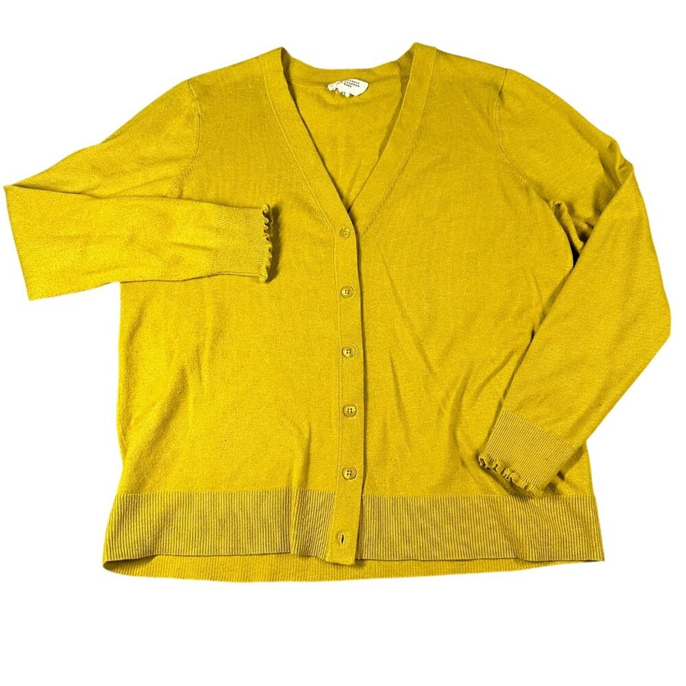 Candace Cameron Bure XS Green Button-Up Cardigan Ruffled Cuffs Lightweight